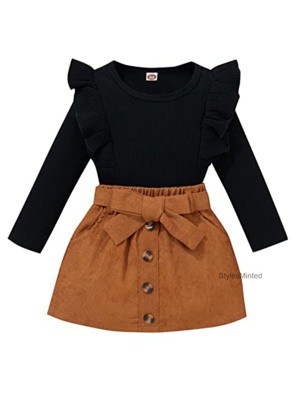 Toddler Baby Girl 3PC Fall Winter Skirt Outfit Long Sleeve Top Plaid Skirt Hat